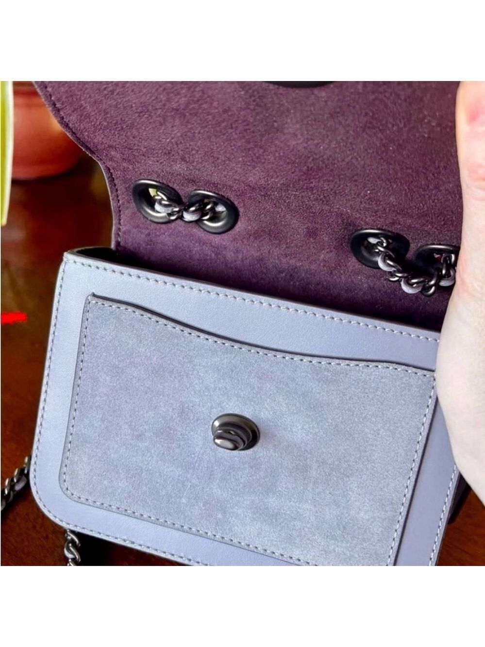 Coach Madison Shoulder Bag 16 Granite Gray Suede & Leather Gunmetal C0801 NWOT - Picture 8 of 13